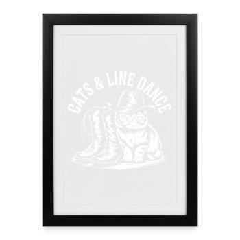 Illustration de la danse en ligne des Cowboys Cats - Affiche encadrée (27 × 37 cm) - noir - Devant