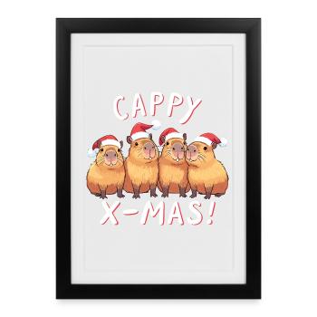 Cappy X-Mas lustiges Capybara Weihnachten - Gerahmtes Poster (27 × 37 cm) - Schwarz - Vorne