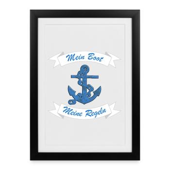 Ancre : Mon bateau, mes règles, cadeau amusant - Affiche encadrée (27 × 37 cm) - noir - Devant