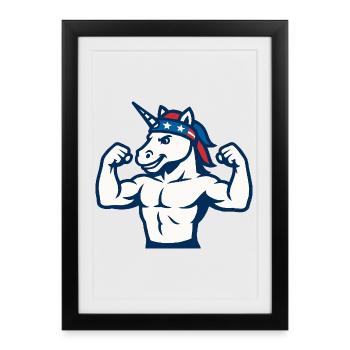 Patriotic Unicorn Gym Mascot Power Flex - Framed poster (27 × 37 cm) - black - Front