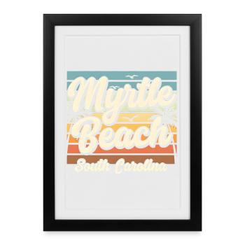 Vacances rétro au coucher de soleil à Myrtle Beach, en Caroline du Sud - Affiche encadrée (27 × 37 cm) - noir - Devant