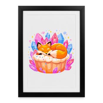 Sleeping fox in crystal cupcake - Framed poster (27 × 37 cm) - black - Front