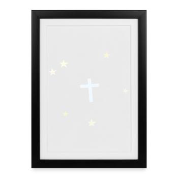 Croix minimaliste dans le ciel étoilé - Affiche encadrée (27 × 37 cm) - noir - Devant