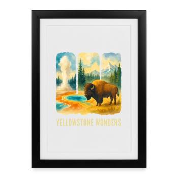 Mountain Landscape with Volcano - Framed poster (27 × 37 cm) - black - Front