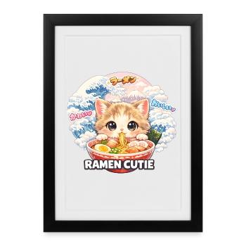 Ramen Kawaii Cats TShirt I Cuisine japonaise - Affiche encadrée (27 × 37 cm) - noir - Devant