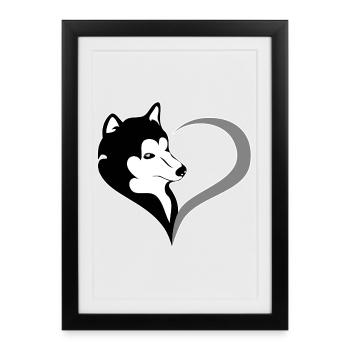 Silhouette Husky au cœur - Affiche encadrée (27 × 37 cm) - noir - Devant