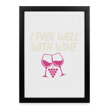 Je m’accorde bien avec le motif du vin – verre à vin - Affiche encadrée (27 × 37 cm) - noir - Devant