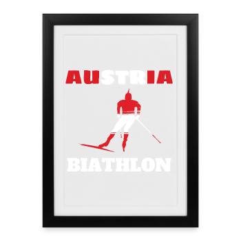 Silhouette Biathlète Rouge Blanc Autriche - Affiche encadrée (27 × 37 cm) - noir - Devant