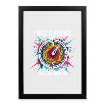 Lost & Found Compass Navigation King - Framed poster (27 × 37 cm) - black - Front