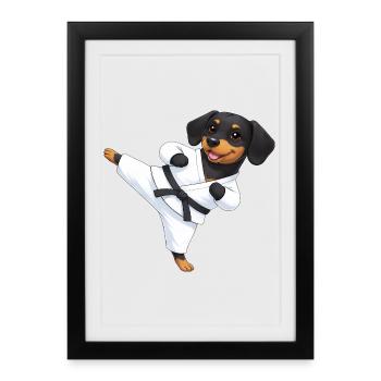 Mignons Rottweiler Teckel Karaté Arts Martiaux - Affiche encadrée (27 × 37 cm) - noir - Devant