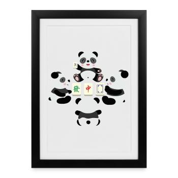 Mahjong Playing Panda - Framed poster (27 × 37 cm) - black - Front