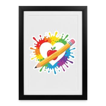 Enseignant École du Cœur Arc-en-ciel au Crayon Pomme - Affiche encadrée (27 × 37 cm) - noir - Devant