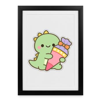 Schoolchild Dino School Enrollment Gift - Framed poster (27 × 37 cm) - black - Front