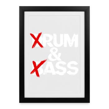 Drum & Bass / Rum & Ass Drummer Band Musik - Gerahmtes Poster (27 × 37 cm) - Schwarz - Vorne