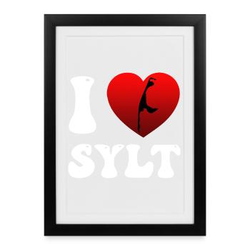 Nordsee Urlaub ICH LIEBE SYLT Lustiges - Gerahmtes Poster (27 × 37 cm) - Schwarz - Vorne