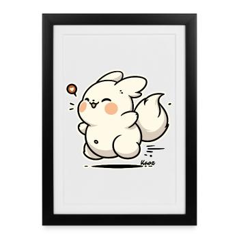 Kawaii Happy Bunny Sticker - Framed poster (27 × 37 cm) - black - Front