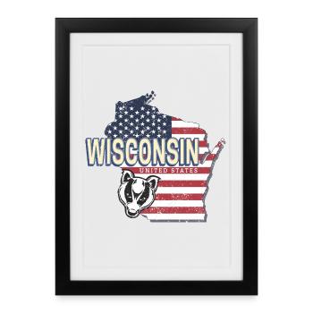 Carte murale rétro des États-Unis du Wisconsin - Affiche encadrée (27 × 37 cm) - noir - Devant
