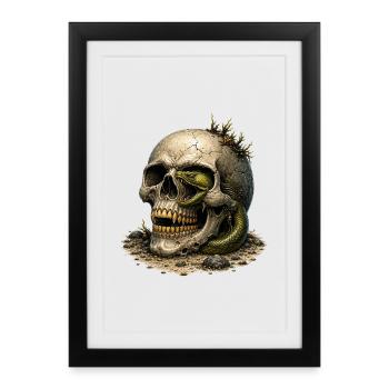 Crâne et serpent dans le sable - Affiche encadrée (27 × 37 cm) - noir - Devant