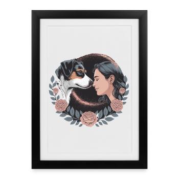 Femme et chien nez à nez avec le chapelet - Affiche encadrée (27 × 37 cm) - noir - Devant