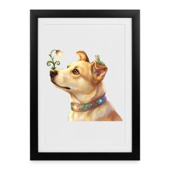 Chien fée avec fleur magique et chenille - Affiche encadrée (27 × 37 cm) - noir - Devant