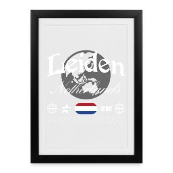 Leiden Niederlande Streetwear Reise Souvenir - Gerahmtes Poster (27 × 37 cm) - Schwarz - Vorne
