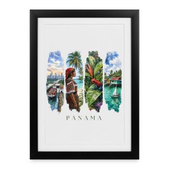 Voyage de vacances au Panama – Ville de canal et motif culturel - Affiche encadrée (27 × 37 cm) - noir - Devant