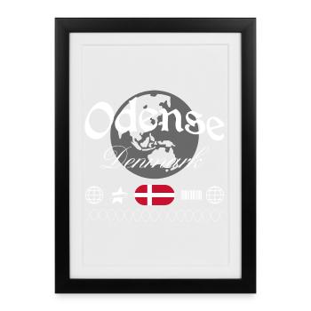 Odense Dänemark Streetwear Reise Souvenir - Gerahmtes Poster (27 × 37 cm) - Schwarz - Vorne