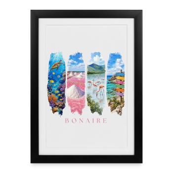 Bonaire Holiday Travel – Motif nature et récif des Caraïbes - Affiche encadrée (27 × 37 cm) - noir - Devant