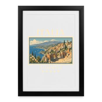 Italien Taormina Vintage Reisemarke - Gerahmtes Poster (27 × 37 cm) - Schwarz - Vorne