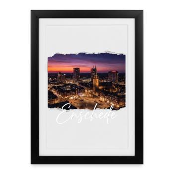 Enschede Abendpanorama Script - Gerahmtes Poster (27 × 37 cm) - Schwarz - Vorne