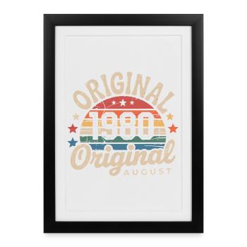 Original Août 1980 Vintage Anniversaire 1980 - Affiche encadrée (27 × 37 cm) - noir - Devant