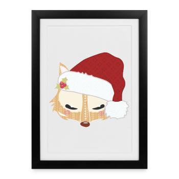 La tête d'un Renard avec un chapeau de Noël - Affiche encadrée (27 × 37 cm) - noir - Devant