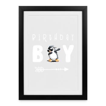 Anniversaire Garçon Dab Dance Pingouin I Boy's Birthday - Affiche encadrée (27 × 37 cm) - noir - Devant