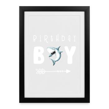 Anniversaire Boy I Boy's Anniversaire I Hai i Shark - Affiche encadrée (27 × 37 cm) - noir - Devant