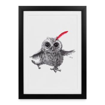 Chef Red - Happy Owl - Affiche encadrée (27 × 37 cm) - noir - Devant