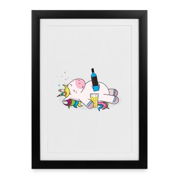 Fête amusante de la licorne avec des boissons - Affiche encadrée (27 × 37 cm) - noir - Devant