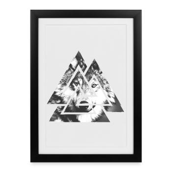Valknut, Symbol of Odin - With Wolf - Framed poster (27 × 37 cm) - black - Front