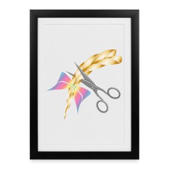 Des ciseaux coupent une tresse blonde - Affiche encadrée (27 × 37 cm) - noir - Devant