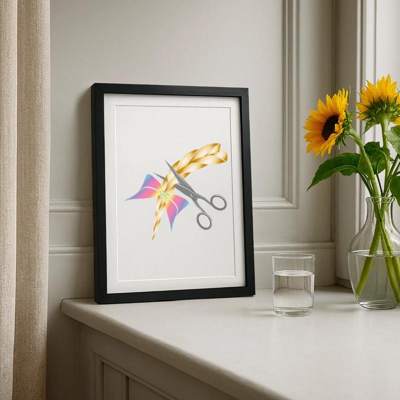 Scissors cut a blonde braid Framed poster (27 × 37 cm)