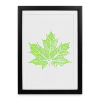 Feuille d’érable - VERT - Naturel / Design forestier - Affiche encadrée (27 × 37 cm) - noir - Devant