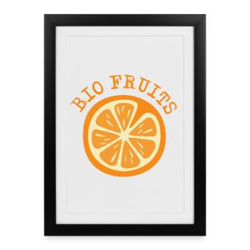 Graphique de logo de symbole orange orange de fruits biologiques - Affiche encadrée (27 × 37 cm) - noir - Devant