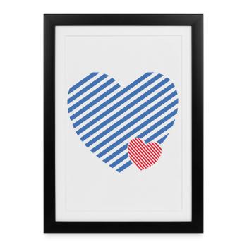Double Heart - Idée cadeau textile design - Affiche encadrée (27 × 37 cm) - noir - Devant