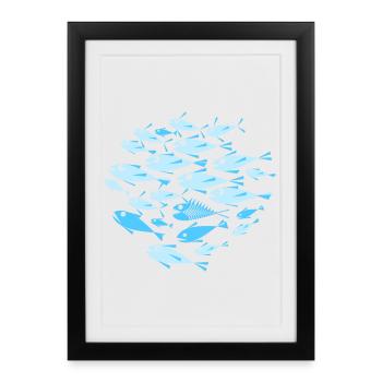 poisson Cyan - Affiche encadrée (27 × 37 cm) - noir - Devant