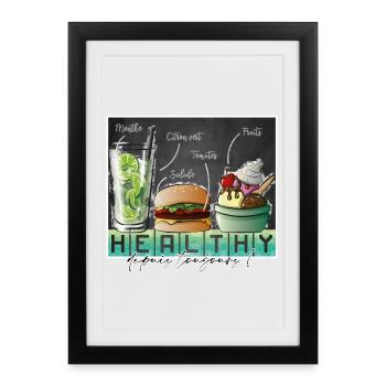Healthy coloré hamburger mojito glace - Affiche encadrée (27 × 37 cm) - noir - Devant