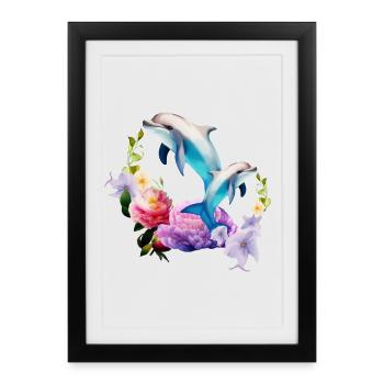 Dauphins Les créatures les plus adorables de la mer - Affiche encadrée (27 × 37 cm) - noir - Devant