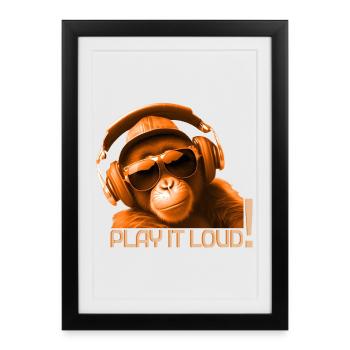 Jouez-le fort Monkey DJ - Affiche encadrée (27 × 37 cm) - noir - Devant