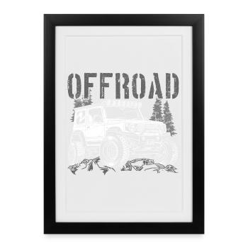 Offroad Jeep Silhouette Adventure - Affiche encadrée (27 × 37 cm) - noir - Devant