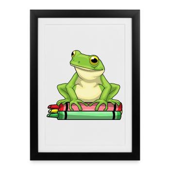 École de crayons Frog Student - Affiche encadrée (27 × 37 cm) - noir - Devant
