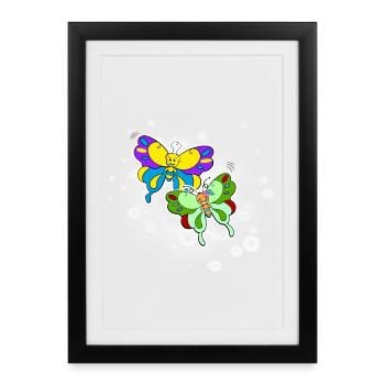 Two butterflies with pixel cloud - Framed poster (27 × 37 cm) - black - Front