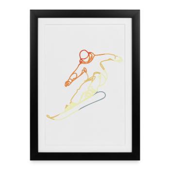Croquis de snowboarder - Affiche encadrée (27 × 37 cm) - noir - Devant